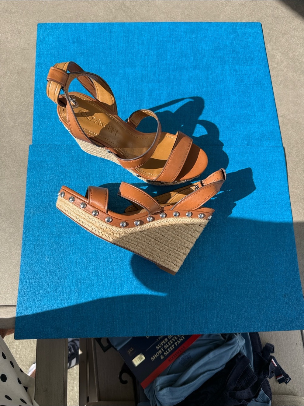 Coach Brown Leather Espadrille Wedge Sandals